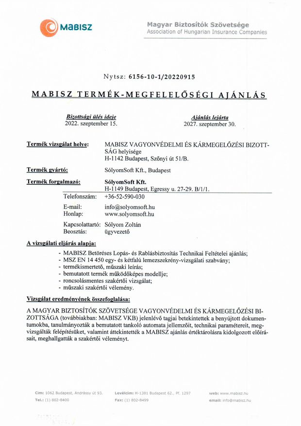 MABISZ Certificate